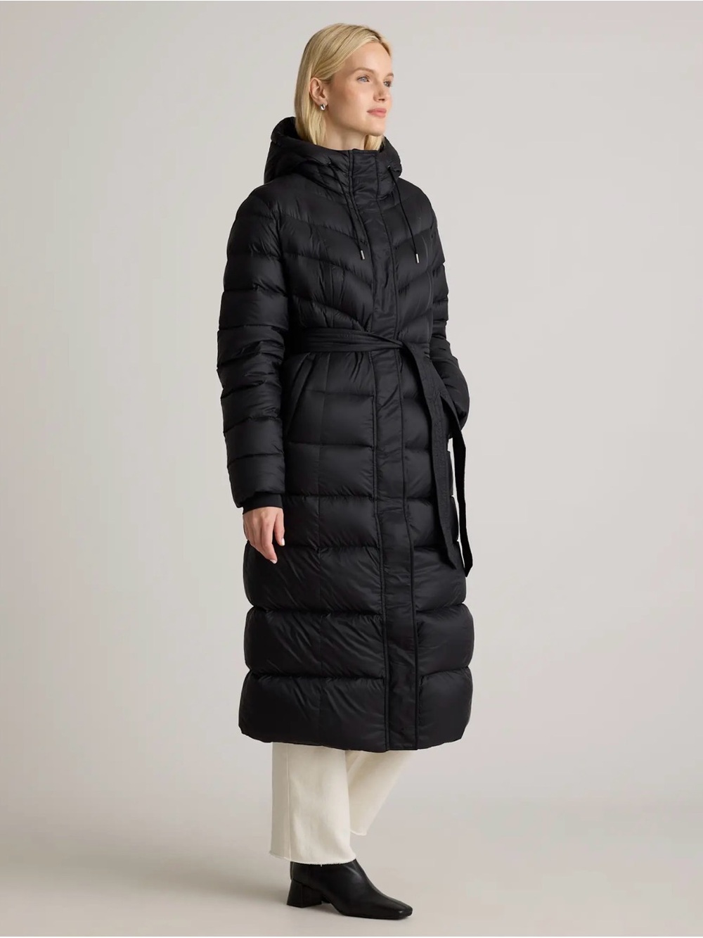 Quince Responsible Down Belted Puffer Maxi Coat in Black Size Medium 731